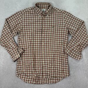 Lacoste Sport Plaid Button Down Shirt Mens 40 M Red Brown White L/S Cotton